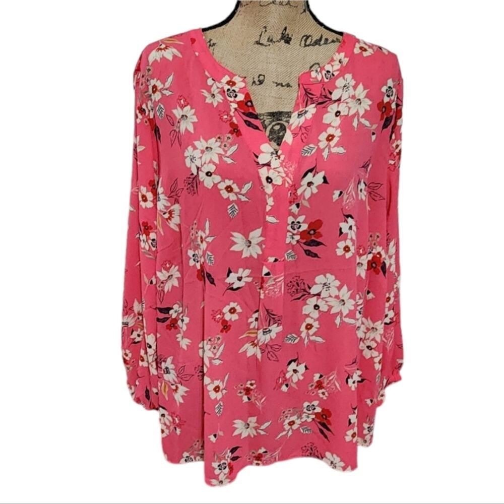 Tahari Tonal Pink Cherry Blossom V-Neck Blouse Plus Size 3X New!